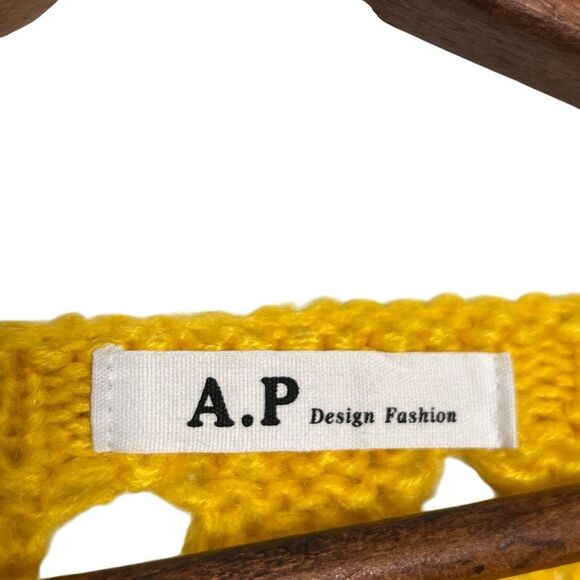 A.P Design Fashion Wool Blend Open Knit Distressed Sweater Mustard Yellow Large - Picture 6 of 9